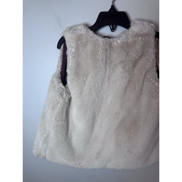 Zara Outerwear Collection Vest Ivory Faux Fur Tie Front Check Lining 3/4 yrs - Picture 10 of 10
